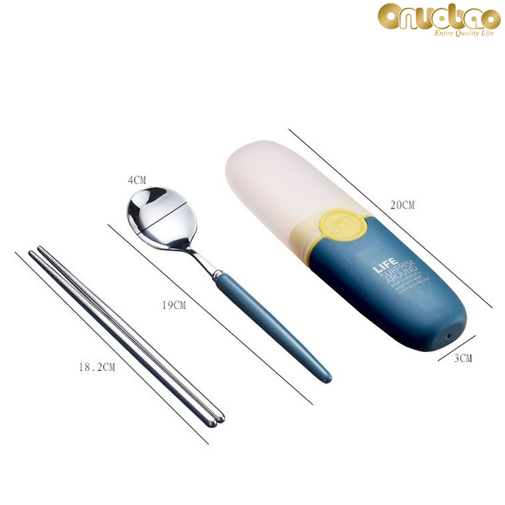 ONUOBAO Set muỗng inox 304 tay cầm bằng sứ + thìa inox nhỏ gọn dành cho trẻ em/học sinh