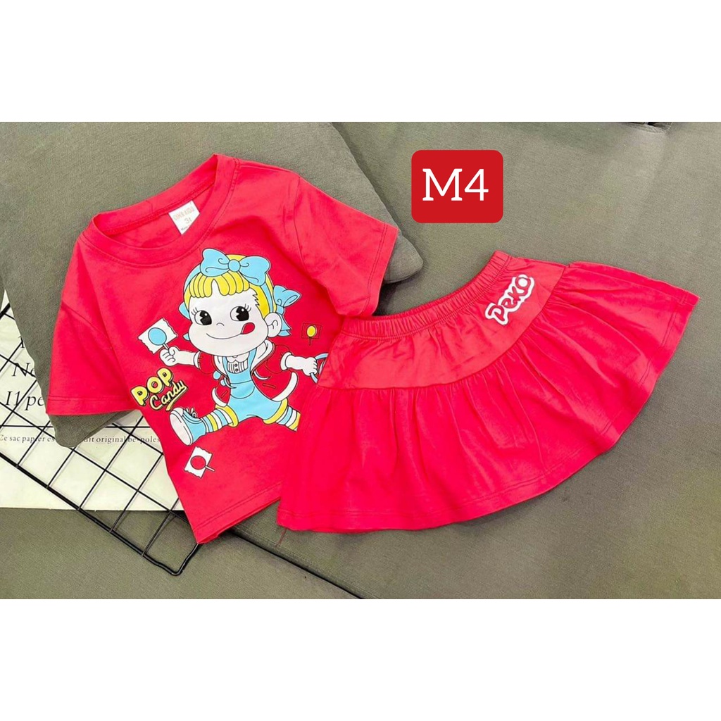 [20-40ký] GBV26 Set đồ bộ áo + chân váy kèm chip siêu yêu cho bé gái size đại thun cotton co giãn 4 chiều năng động.