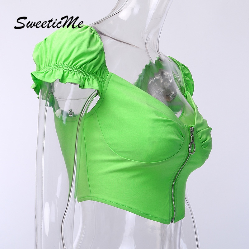 Áo Thun Tay Ngắn Cổ Chữ V Phối Khóa Kéo Trước Thiết Kế Mới Quyến Rũ Thời Trang Dành Cho Nữ