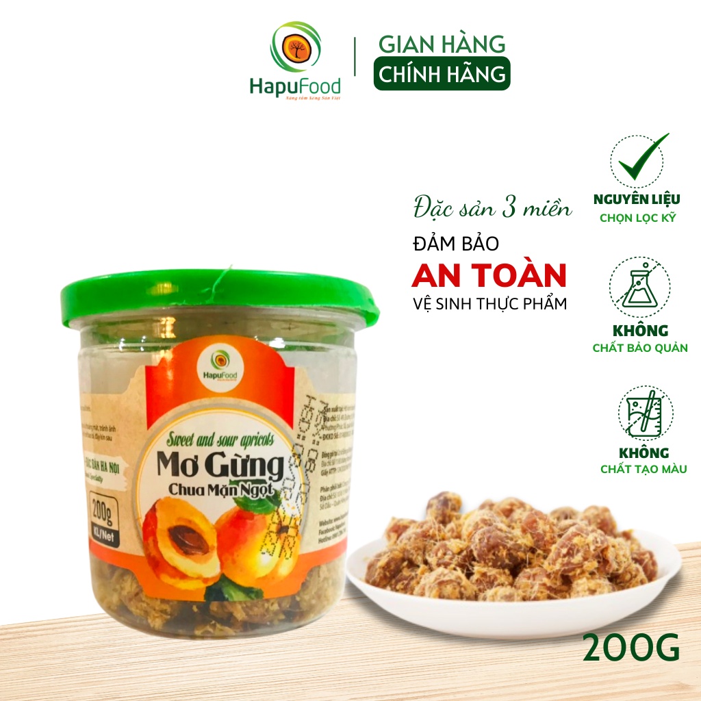 Mơ gừng chua mặn ngọt HAPUFOOD hũ 200g, đảm bảo ATVSTP