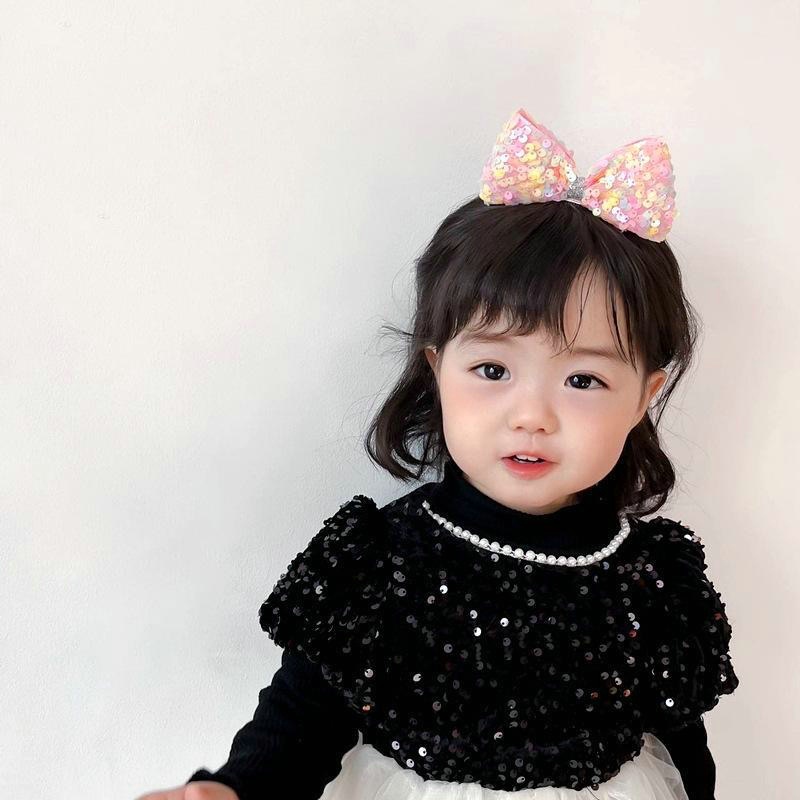 Kẹp Tóc Hình Nơ Đính Kim Sa Nhiều Màu Sắc Thời Trang Cho Bé Gái