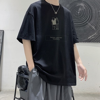 【COD】 Short Sleeve T-shirt Korean Fashion Summer High Quality Round Neck T-shirt Cartoon Print Hip-hop Wide Neck For Men And Women 4 Colors M-5XL