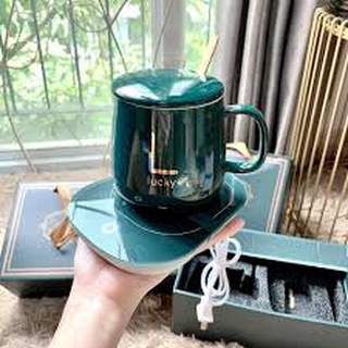 Máy hâm nóng cafe sữa cháo kèm cốc sứ thìa và túi sách lịch sự