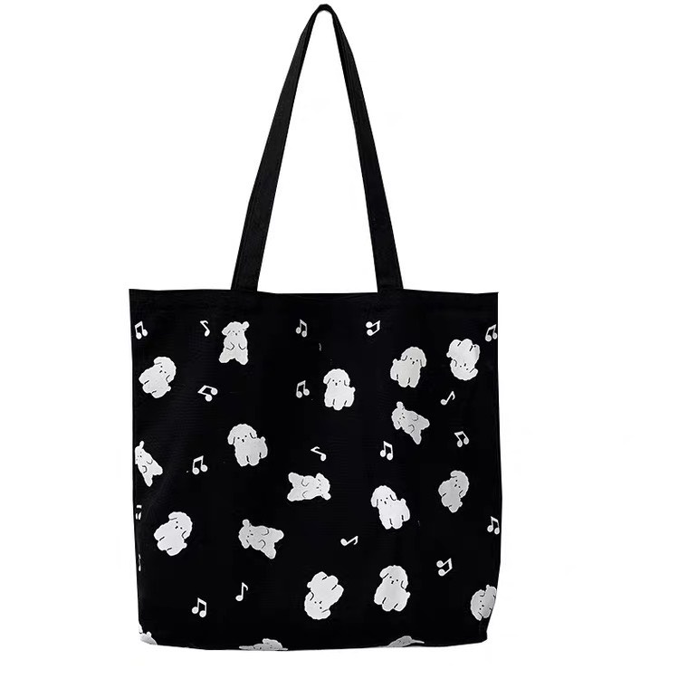 TÚI TOTE ĐEO VAI CÚN ĐEN VẢI CANVAS
