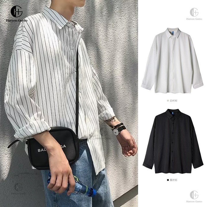 Hatton Gutto Áo Sơ Mi Nam Dài Tay Kẻ Sọc Baju Panjang Kasual