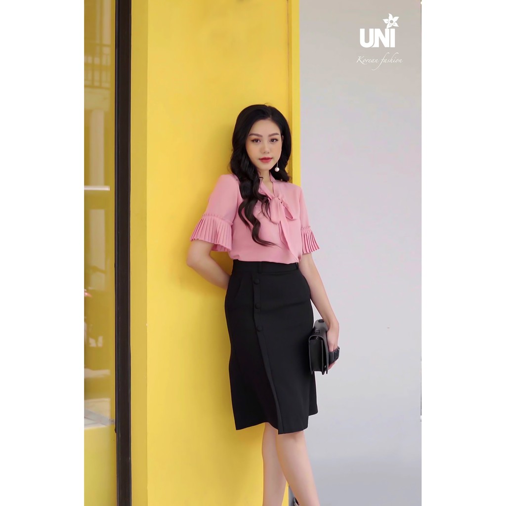 Chân Váy Nữ UNIVTH Korean Fashion Công Sở Dáng Chữ A Phối Cúc 2CA116