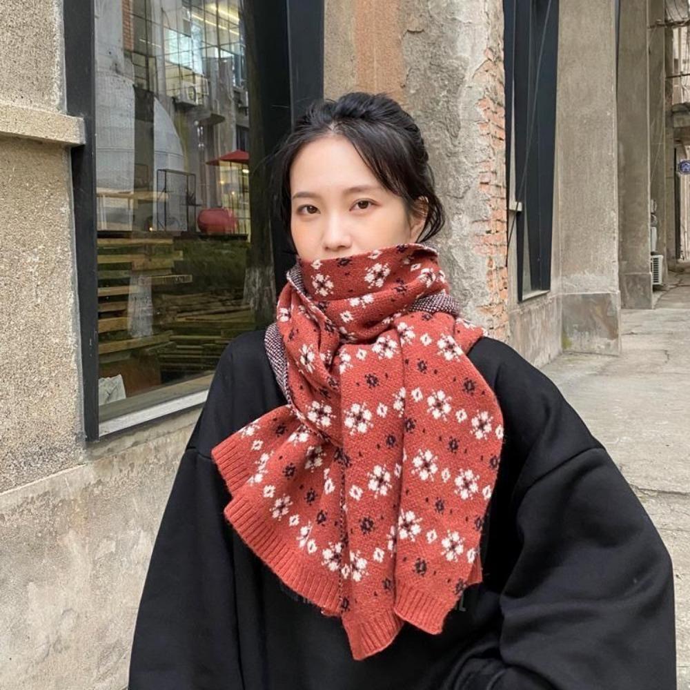 Khăn Choàng Cổ Mùa Thu Đông Dày Dặn Ấm Áp Họa Tiết Hoa Đa Năng WMES15H Cho Nữ