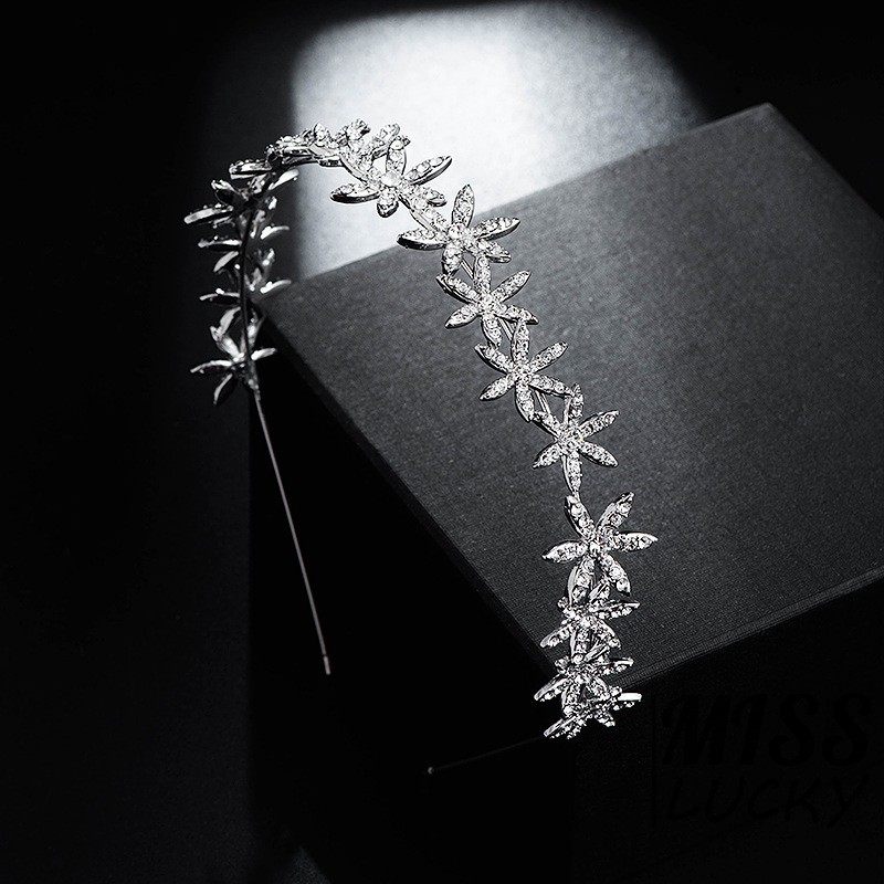 Vương miện trang trí đá lấp lánh tạo kiểu tóc cô dâu sang trọng