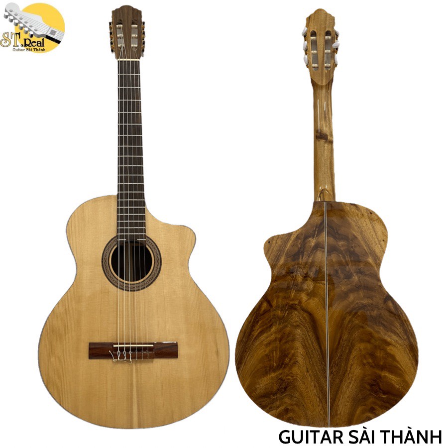 Đàn Guitar Classic Khuyết Gỗ Điệp Khóa Vàng Chính Hãng ST.Real Guitar Sài Thành Mã ST-C45 Vân Tự Nhiên