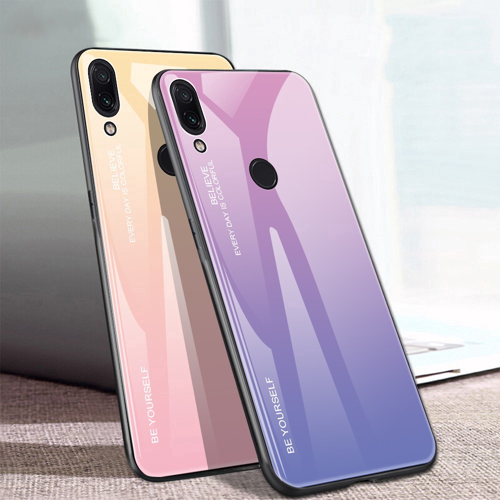 Ốp điện thoại kính cường lực màu gradient Xiaomi Redmi Note 7 6 5 Pro 5plus 6A