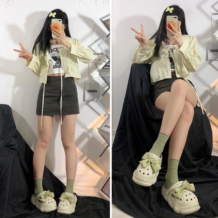 Dép Cross Thắt Nơ Đế Cao 3cm Siêu Dễ Thương, Dép Sục Nữ Chất Lượng Cao