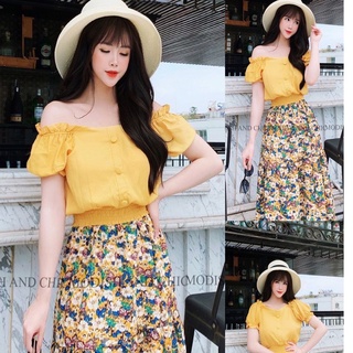 Set áo chân váy rời áo croptop vàng chân váy dài xếp ly hoa S033 - MC phân phối chính thức ( kèm ảnh thật shop tự chụp)