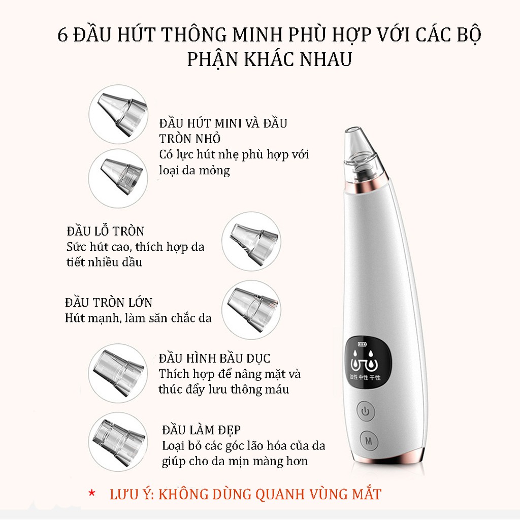 Máy hút mụn đầu đen Kangnian mini cầm tay 6 đầu hút làm sạch lỗ chân lông