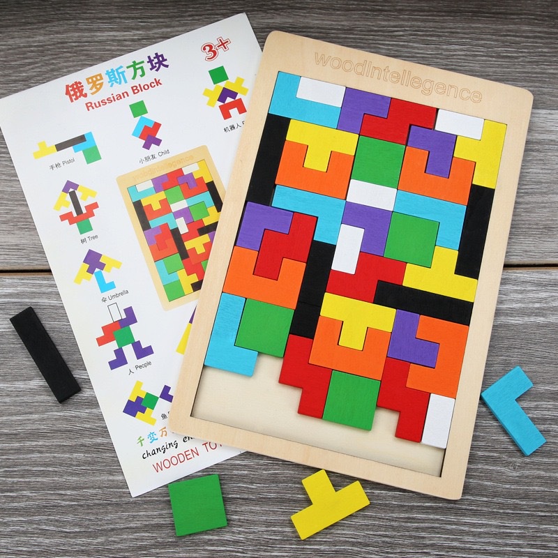 Đồ chơi gỗ xếp gạch hình khối thông minh cho bé - Bảng ghép Tetris Montessori kích thích tư duy sáng tạo