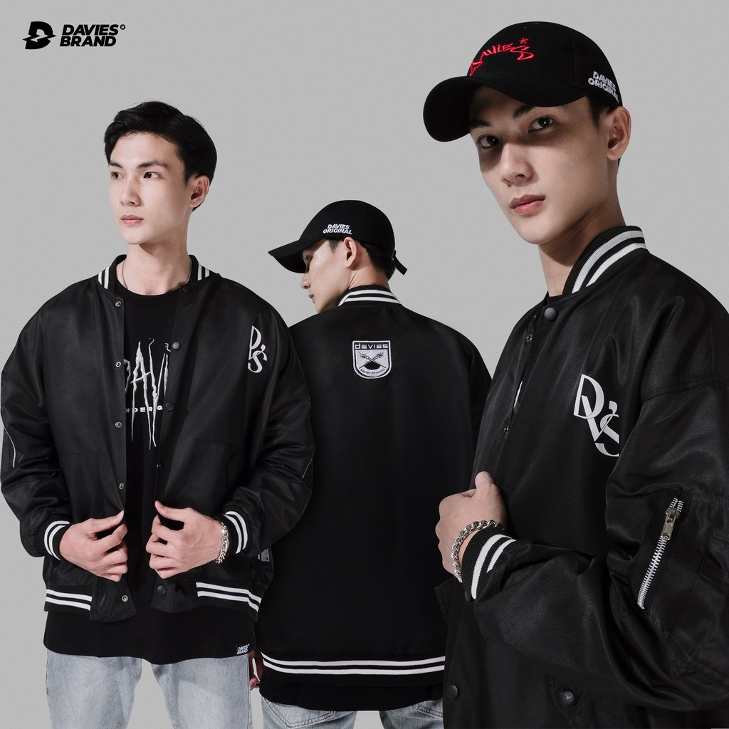 Áo khoác bomber dù unisex form rộng màu đen Daviesism local brand Davies.