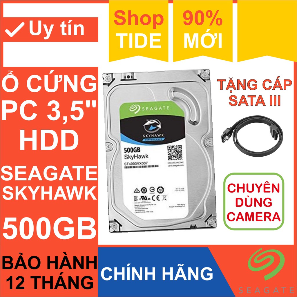 Ổ cứng HDD 3.5” Seagate Skyhawk 500GB - Ổ Cứng Camera – Bảo hành 12 tháng – CHÍNH HÃNG - Tháo máy đồng bộ mới 99%