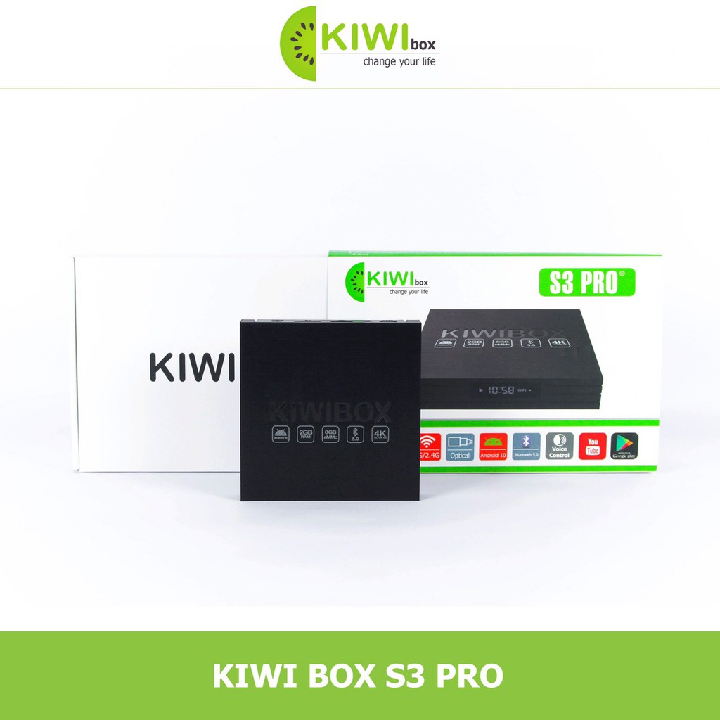 KIWIBOX S3 PRO khiển giọng nói . kiwi s3 pro 2021 Ram 2G, Rom 8G, Wifi 2BT, Android 10, Bluetooth 5.0 [ Chính Hãng ]