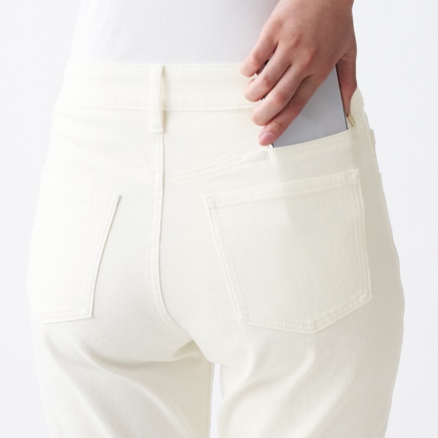 Muji Quần Denim Slim Straight Dài Tới Mắt Cá Co Giãn 4 Chiều