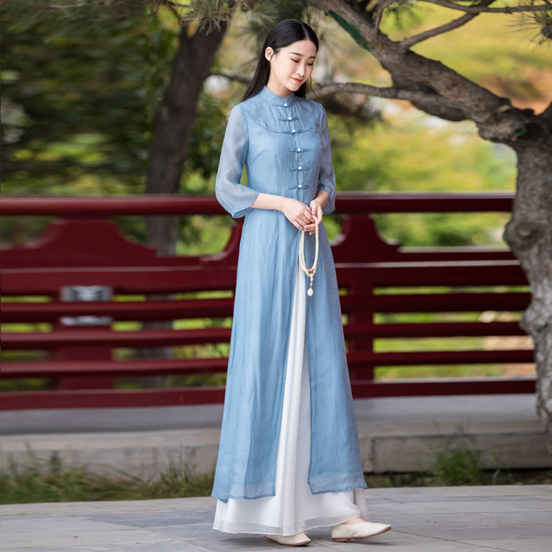 Bộ Đầm Sườn Xám Cách Tân Dáng Dài Cỡ Lớn Phong Cách Trung Hoa Thời Trang