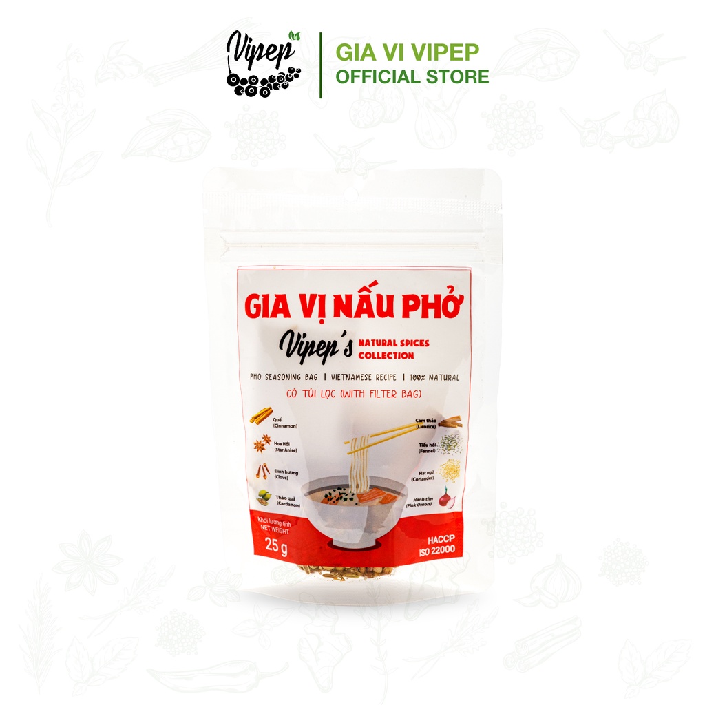 Gói gia vị nấu phở Vipep dùng nấu phở bò, phở gà và bún bò (Vipep chuyên các gia vị tẩm ướp, hữu cơ và gia vị nêm sẵn)