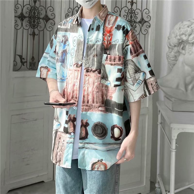 Men's Short Sleeve Shirt With 3d Pattern Printed Retro Thai Style 2021 (Size M-3Xl)