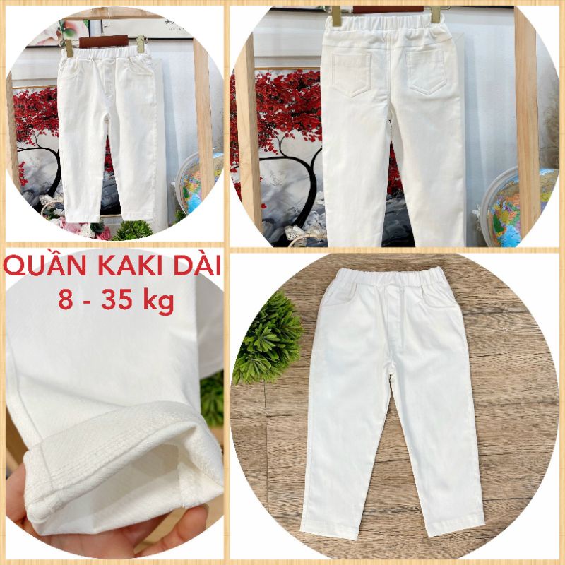 QUẦN KAKI TRẮNG DÀI cho bé từ 8 đến 35 kg, chất liệu kaki dày co giãn mạnh, thoáng mát, dễ phối nhiều loại áo HAIVANCO