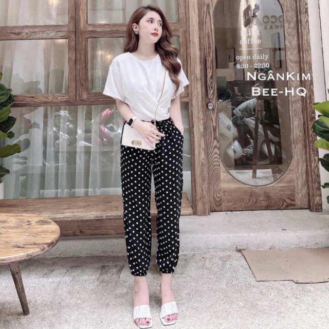 🆘 Sét thun áo xoắn eo mix quần chấm bi hotgirl