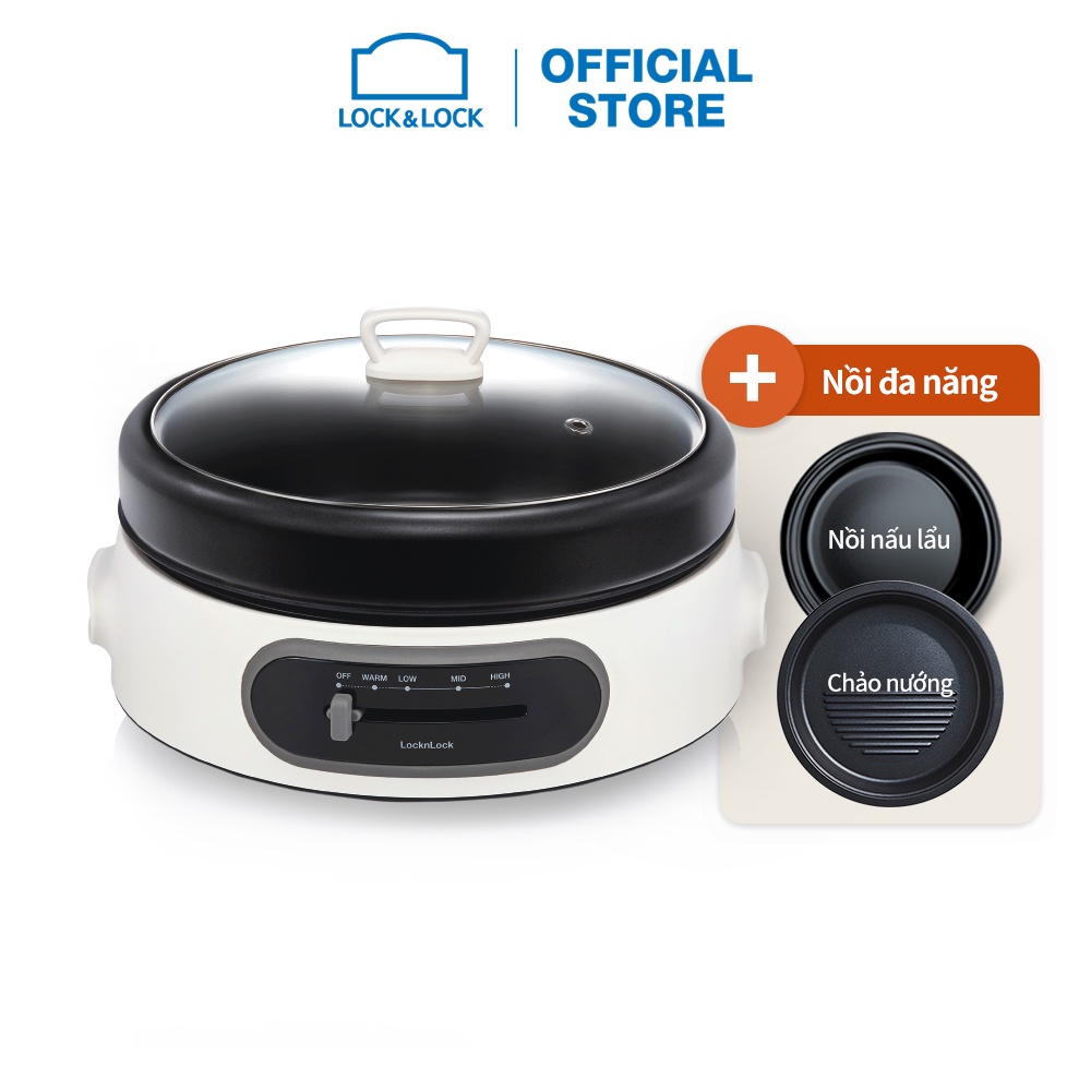 Nồi điện đa năng chống dính Lock&Lock Multi Cooker 4L 26cm màu trắng EJP544WHT chảo nướng và lẩu