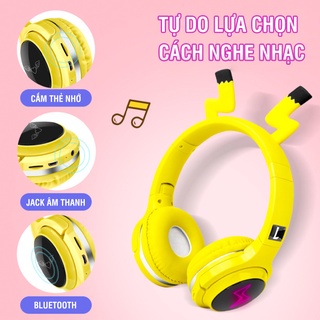 Tai Nghe Chụp Tai Bluetooth Không Dây Pikachu Màu Vàng Cute Dễ Thương Đèn LED Sáng Độc Đáo Âm Thanh Sống Động - Giá Rẻ