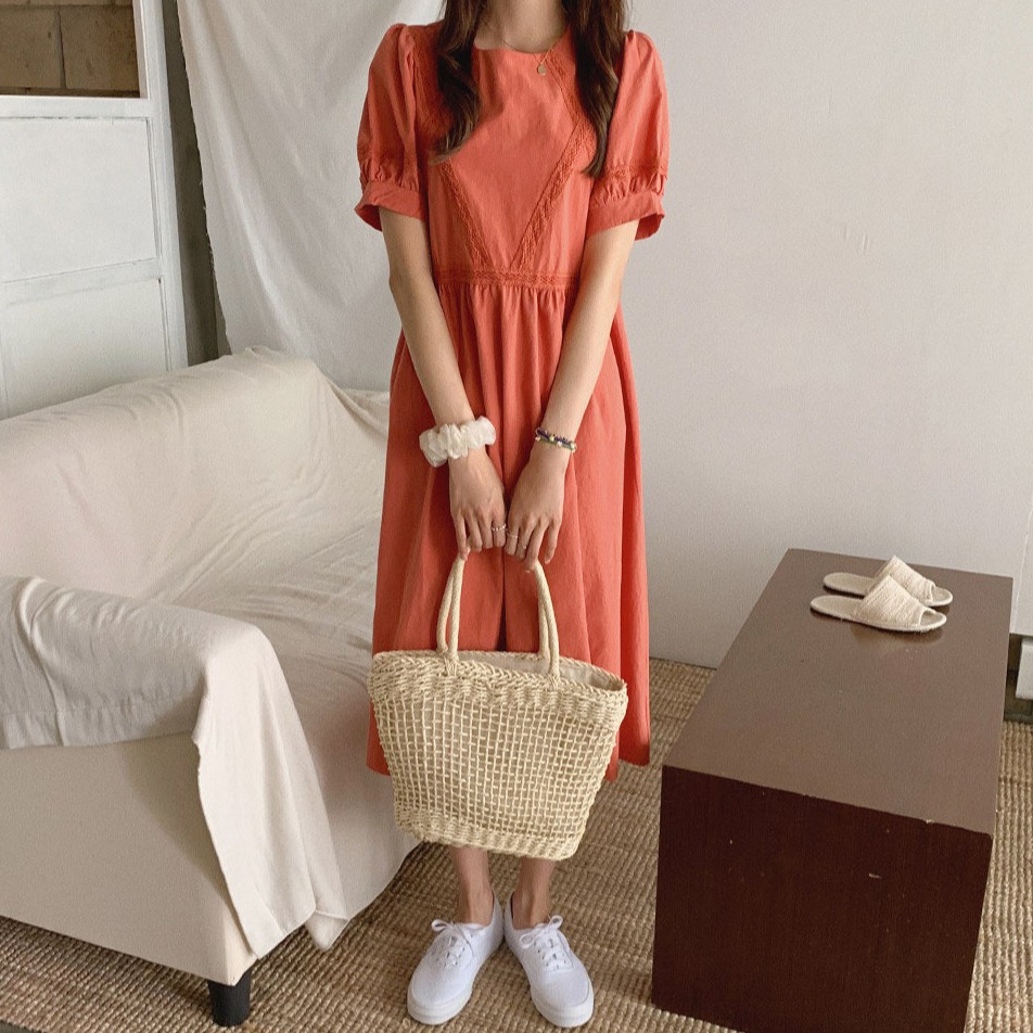 Đầm Tay Ngắn Phối Ren Thời Trang Dành Cho Nữ 35224