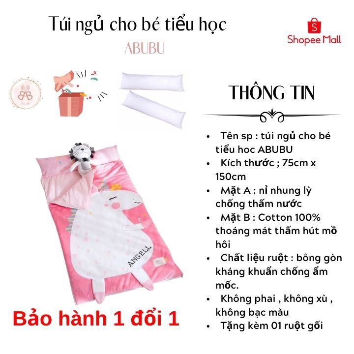 Túi Ngủ Cho Bé Tiểu Học, Túi ANgủ Trẻ Em Chất Liệu Mềm Mịn Nhiều Hình Ngộ Nghĩnh (KT 75x150cm) Abubu Official