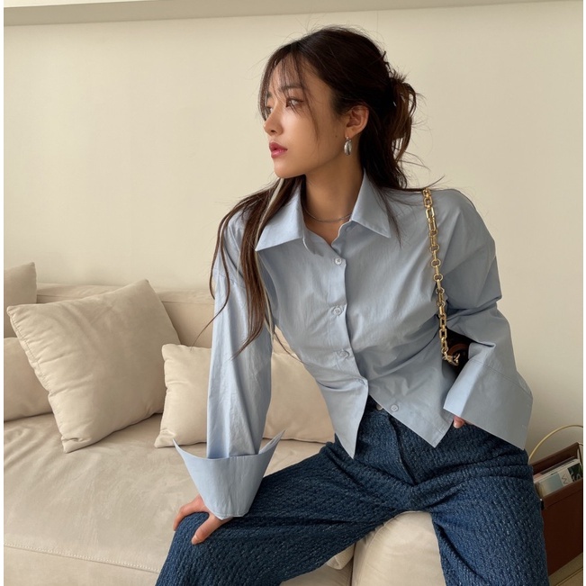 Áo sơ mi sexy cài cúc hở lưng thắt dây lưng dây chéo phong cách Hàn Quốc