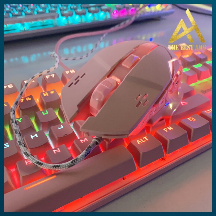 Combo 2 Sản Phẩm Bàn Phím Máy Tính Và Chuột Gaming Có Dây Bosston EK9350 Màu Hồng Dễ Thương