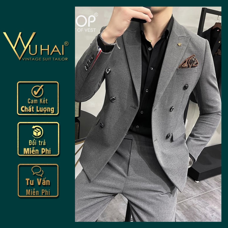 Vest Nam đẹp 6 cúc màu ghi xám, Áo Blazer nam phong cách Hàn Quốc M033 | BigBuy360 - bigbuy360.vn