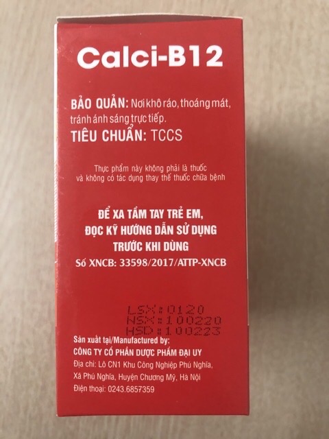 Calci B12 ống nhựa -bổ sung vitamin cải thiện tình trạng thiếu canxi (h/20 ống )