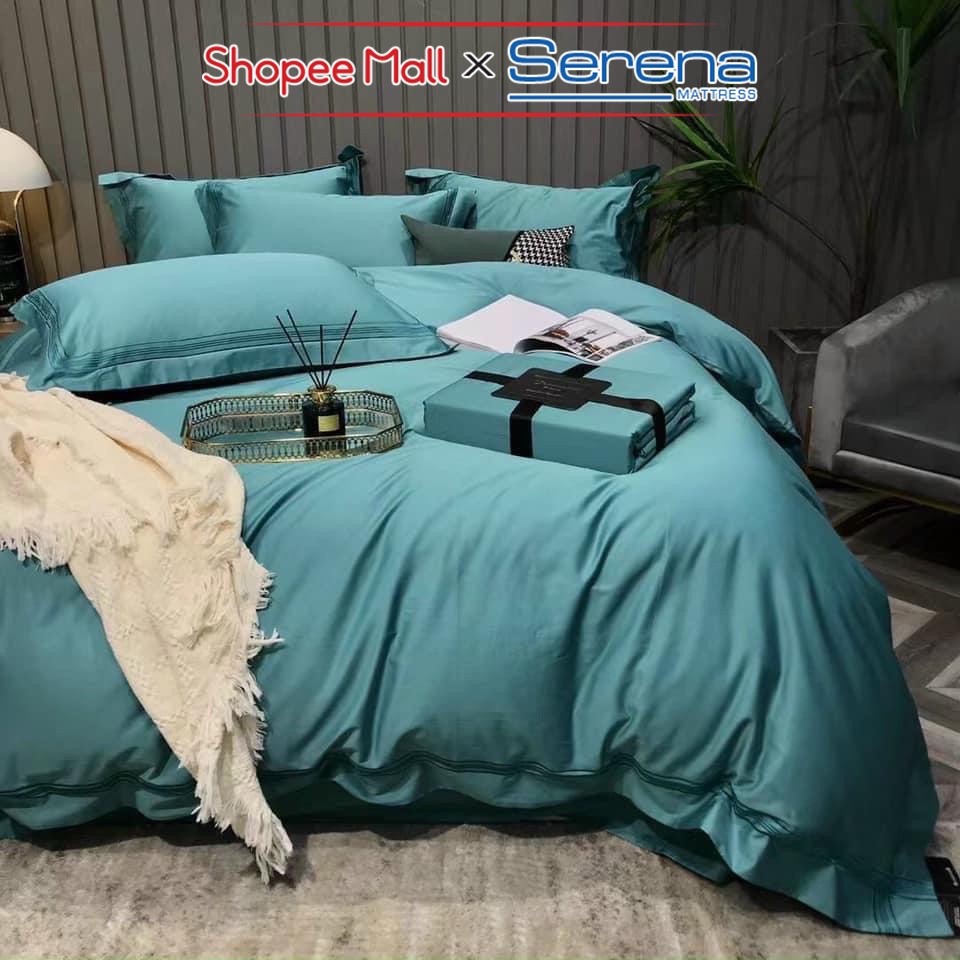 Bộ Ga giường 5 Món Lụa Satin SERENA Chính Hãng Set Combo Vỏ Chăn Ra Drap Grap Gối Nệm Đệm Trải Phủ Giường Cao Cấp