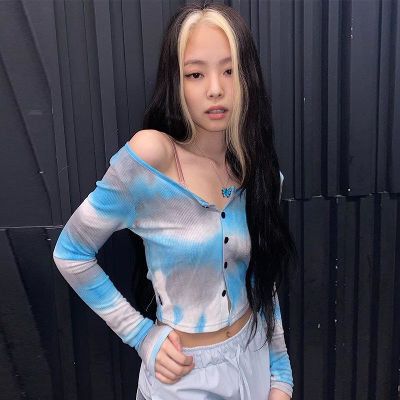 Đan ÁO dài tay Sexy jennie Blackpink colorful crop tops