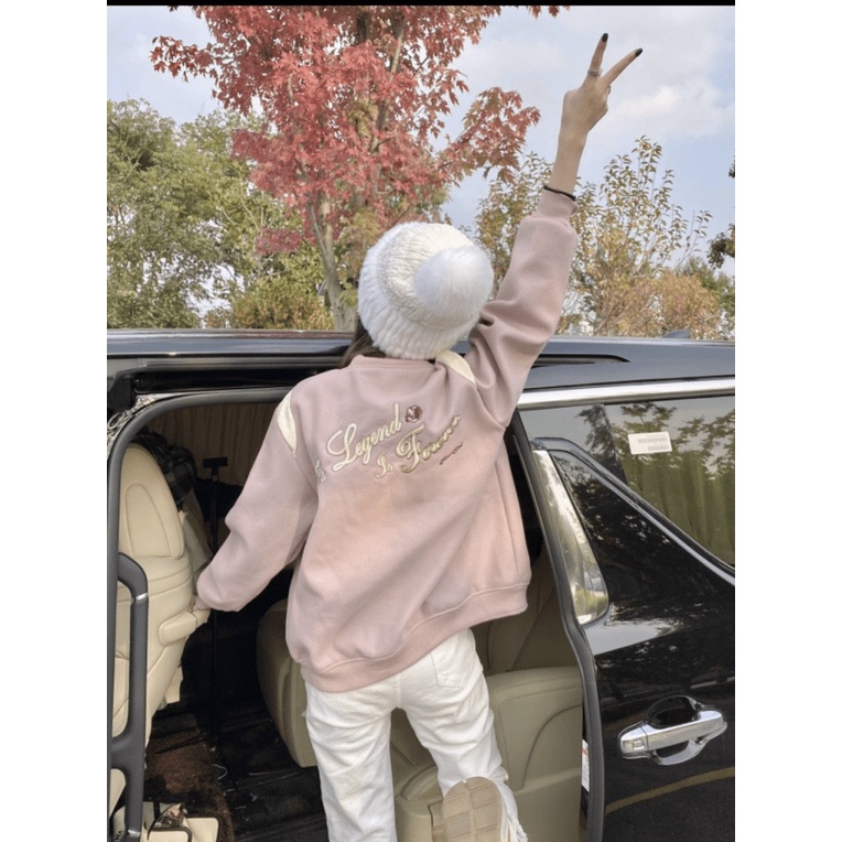 Áo Khoác Hoodie Nữ Màu Hồng Bomber Nút Bấm Cực Dễ Thương Trẻ Trung Cá Tính Siêu Hot HHP