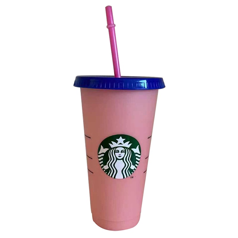 Cốc Nhựa Pp Trong Suốt Đựng Nước Starbucks Thay Đổi Màu Sắc Theo Nhiệt Độ 24 Oz Kèm Nắp Đậy Và Ống Hút Có Thể Tái Sử Dụng