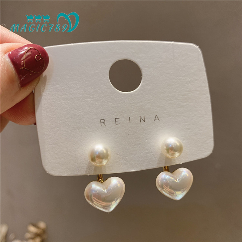 Magic789 Elegant Heart Pearl Stud Earrings Women Fashion Ear Jewelry