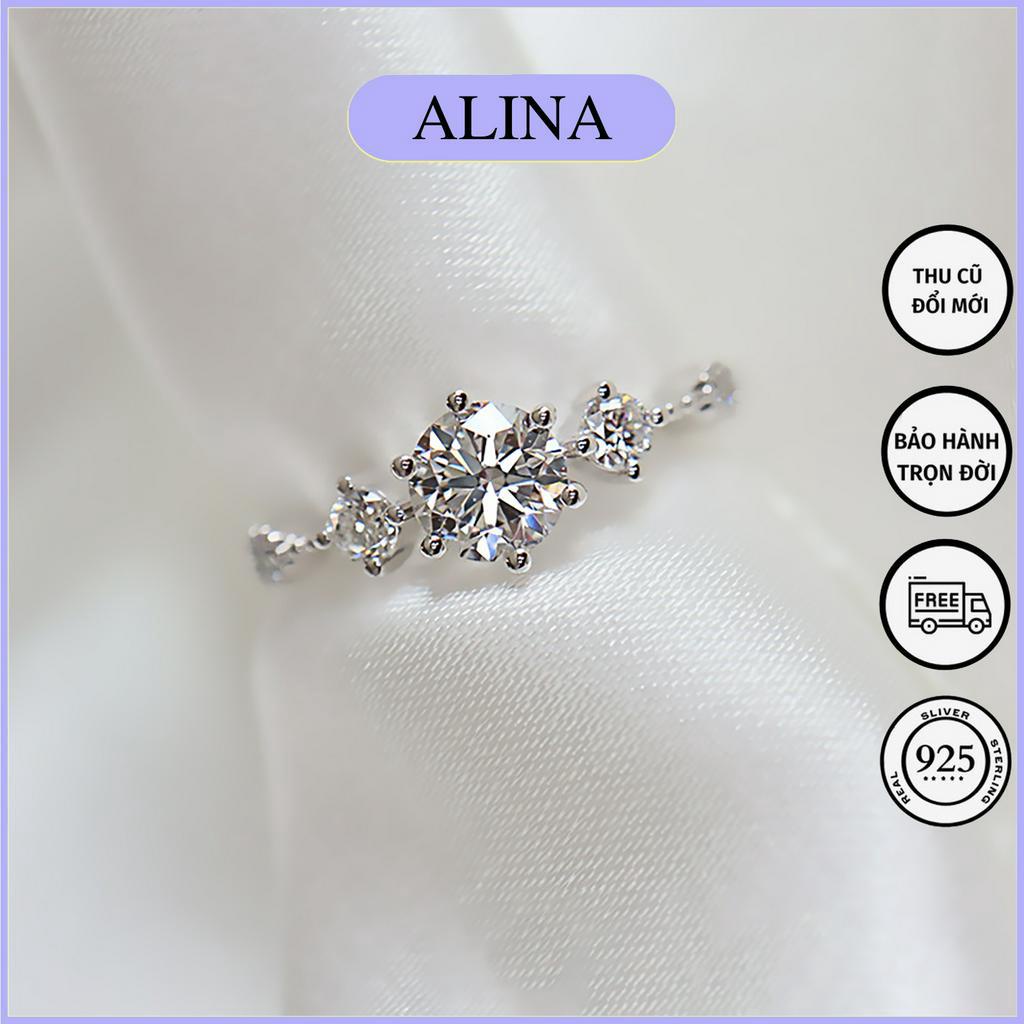 Nhẫn Bạc 925 Nữa Vòng Đá Đan Xen Nhẫn Đơn Giản Phù Hợp Đeo Các Ngón Alina 0780