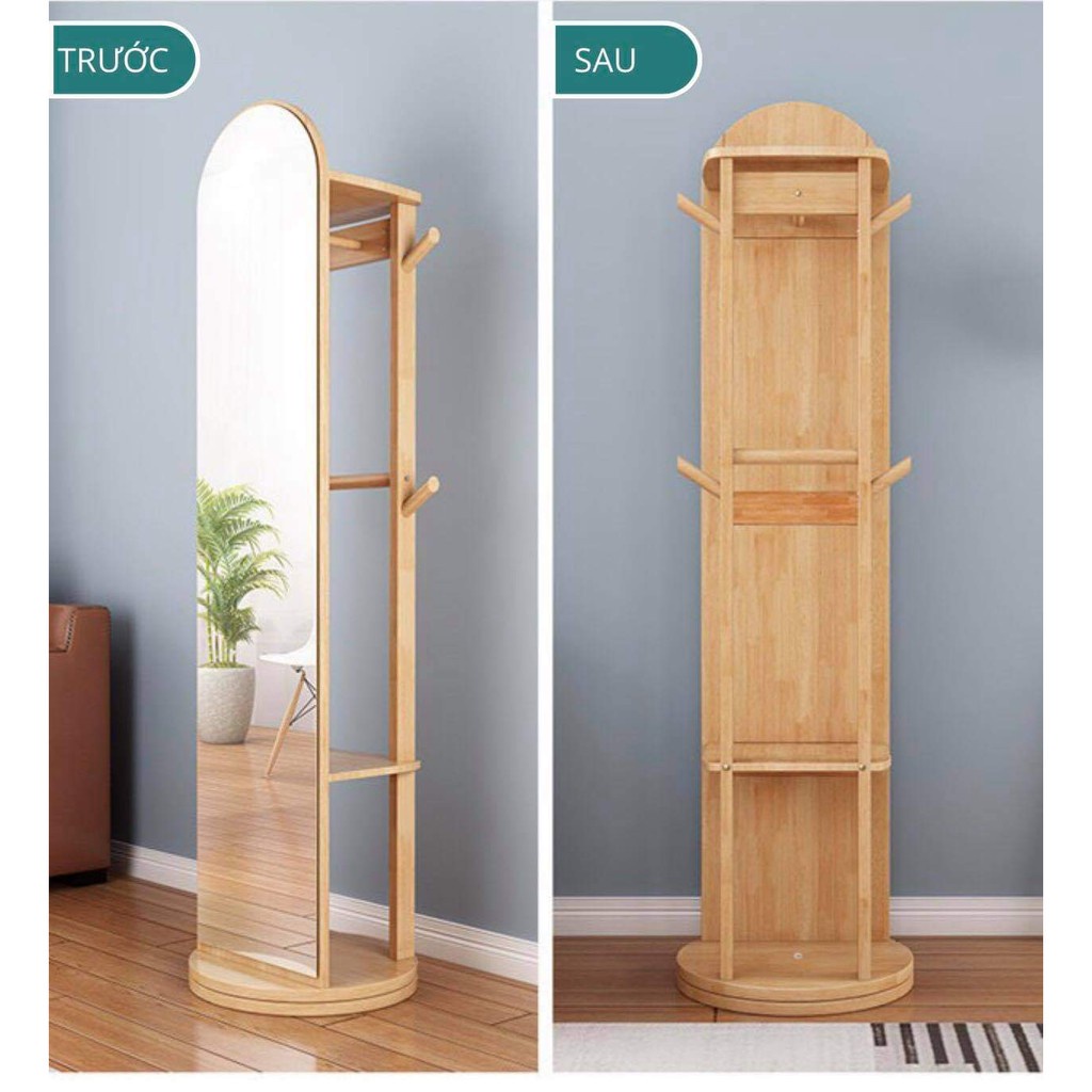 Gương Soi Di Động Toàn Thân Gỗ Xoay 360 Độ Siêu Xinh Sea Decor