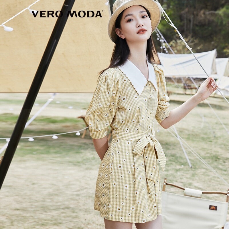 Bộ áo liền quần chelsea ca rô hoa cúc thắt dây lưng - Vero Moda sành điệu