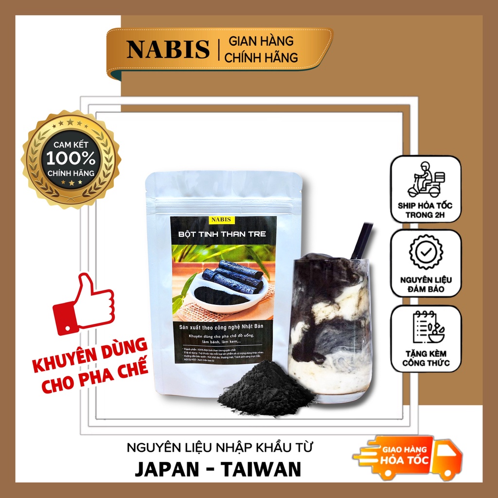 Bột tinh than tre Nabis nguyên chất 100%. PHA CHẾ trà sữa, làm bánh, làm kem ấn tượng.