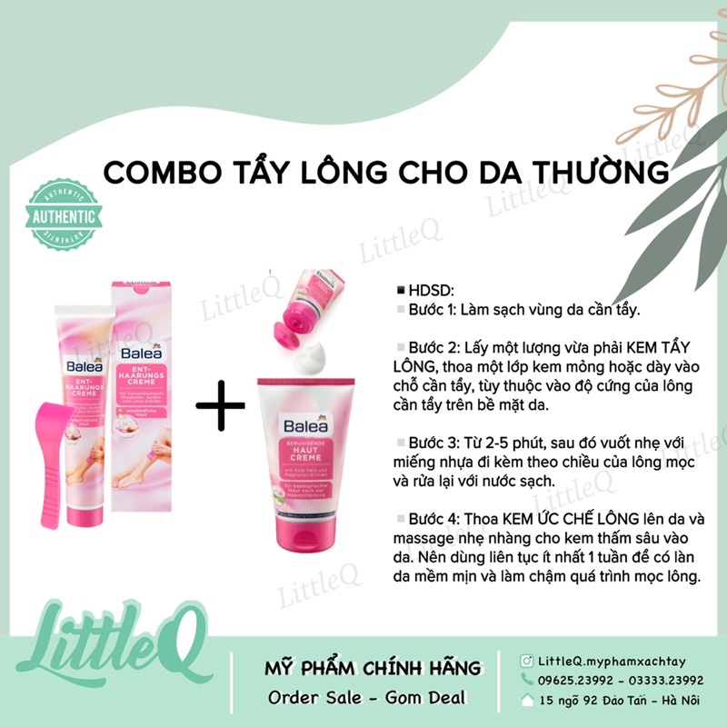 [có che tên] COMBO TẨY LÔNG GỒM 1 KEM TẨY LÔNG VÀ 1 KEM DƯỠNG ỨC CHẾ LÔNG MỌC NỘI ĐỊA ĐỨC BALEA