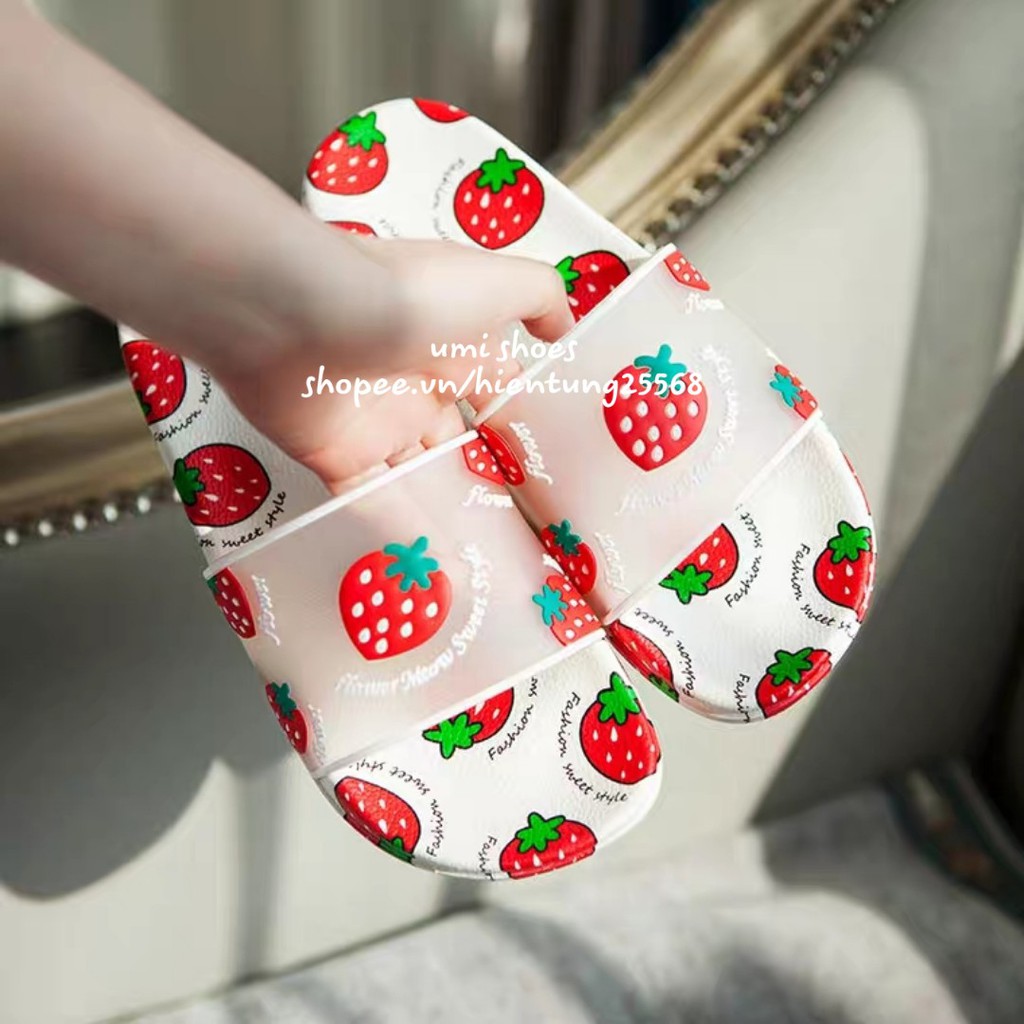 Dép hoa quả lê nữ quai trong hot trend 2020 đi biển đi mưa đi nhóm quả dâu/dứa/đào cute đẹp trẻ trung đế bằng umishoes | BigBuy360 - bigbuy360.vn