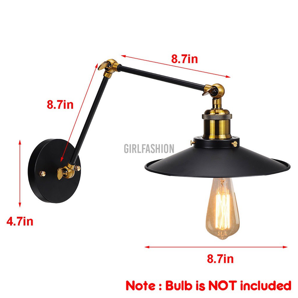 Loft Industrial Wall Lamps Vintage Bedside Wall Light Metal Lampshade for E26 Edison Bulbs