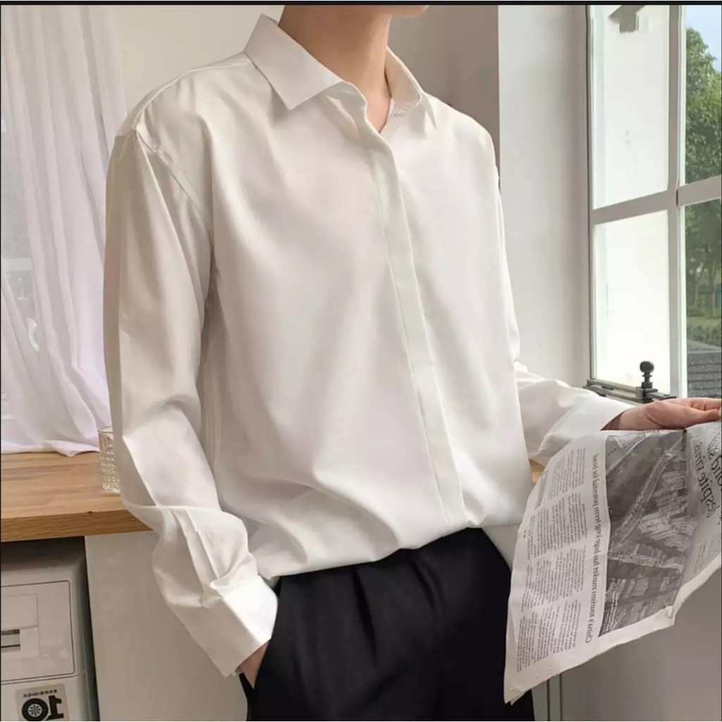 Áo sơ mi nam nữ form rộng dài tay đi học OVERSIZE  trắng đen xanh  form Hàn Quốc vải lụa mềm mát không nhăn SMD01 | BigBuy360 - bigbuy360.vn