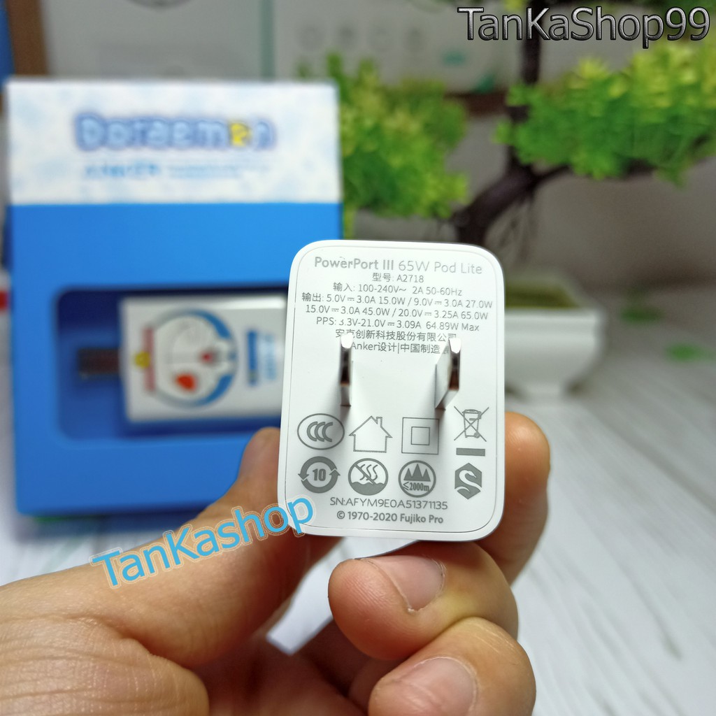 Củ Sạc Anker x Doraemon PowerPort III 65W Pod Lite - A2718, Hỗ Trợ Sạc Nhanh PD, Qc , PPS 65w