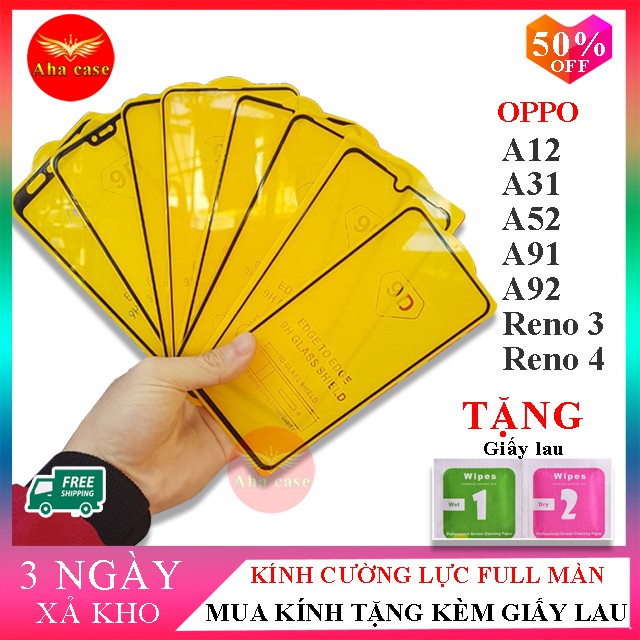 Kính cường lực bảo vệ toàn màn hình 9D cho Oppo A12/A31/A52/A91/A92/Reno 3/Reno 4